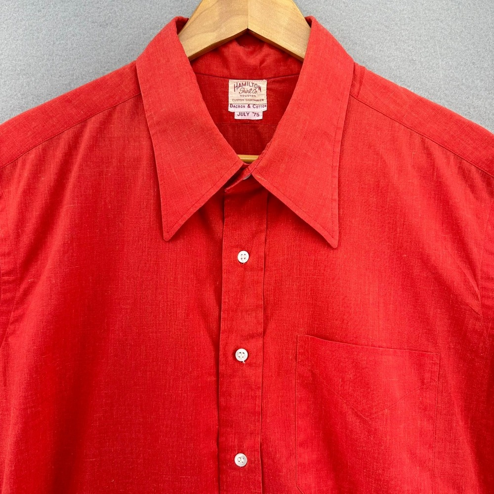 1975 Hamilton Shirt Co. Custom Button Up Red Mens M (SL) Retro Preppy VTG USA